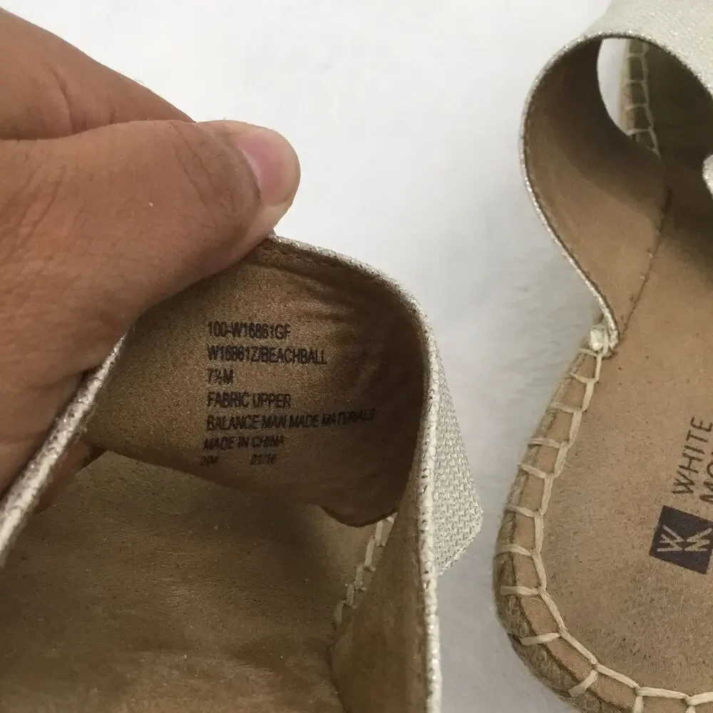 WHITE MOUNTAIN BEACHBALL Glitter Fabric Wedge Heels Sandal Size 7.5 M
